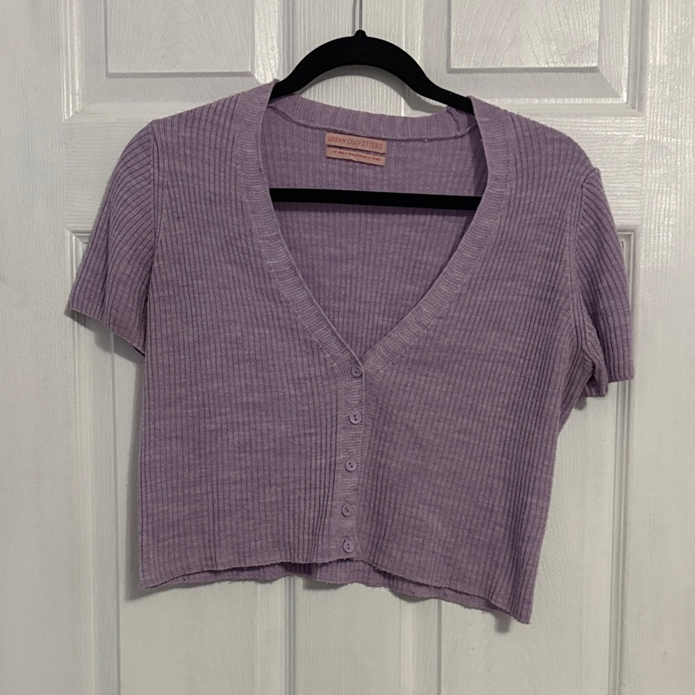 Urban Outfitters Lavender Ribbed Button-Up Crop Top